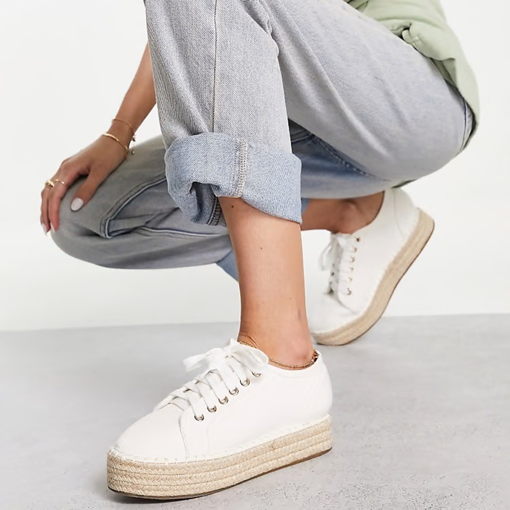 ASOS DESIGN James flatform trainer espadrilles in cream